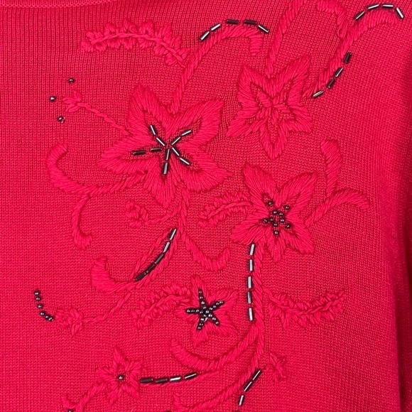 Crazy Horse Liz Claiborne Red Turtleneck Sweater Beaded Embroidered; Size M; EUC - Picture 3 of 7